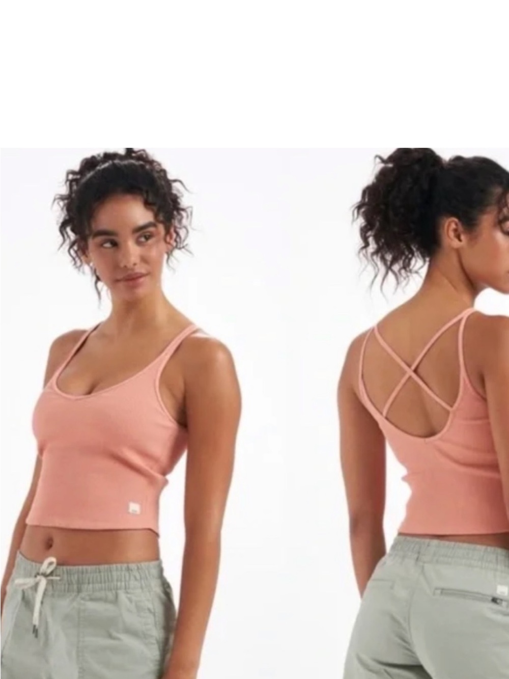 Vuori Pink Strappy Ribbed Crop Tank